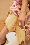 Shop_Sage Saga_Yellow Cotton Lurex Printed Floral V Neck Anarkali Pant Set _Online_at_Aza_Fashions