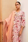 Sage Saga_Pink Cotton Lurex Printed Floral V Neck Blossom Anarkali Pant Set _at_Aza_Fashions