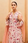 Sage Saga_Pink Cotton Lurex Printed Floral V Neck Straight Tunic Pant Set _Online_at_Aza_Fashions