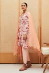 Buy_Sage Saga_Pink Cotton Lurex Printed Floral V Neck Straight Tunic Pant Set _Online_at_Aza_Fashions