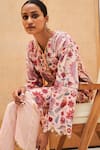 Buy_Sage Saga_Pink Cotton Lurex Printed Floral V Neck Straight Tunic Pant Set 