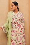 Sage Saga_Green Cotton Lurex Printed Floral V Neck Blossom Straight Tunic Pant Set _Online_at_Aza_Fashions