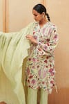 Buy_Sage Saga_Green Cotton Lurex Printed Floral V Neck Blossom Straight Tunic Pant Set _Online_at_Aza_Fashions