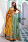 Buy_Jiya by Veer Design Studio_Green Banarasi Embroidery Thread Leaf Neck Lehenga Set _at_Aza_Fashions