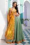 Shop_Jiya by Veer Design Studio_Green Banarasi Embroidery Thread Leaf Neck Lehenga Set _at_Aza_Fashions