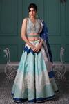 Buy_Jiya By Veer Design Studio_Blue Chanderi Embroidery, Mirrors, Tassels V-neck Mughal Woven Lehenga Set _at_Aza_Fashions