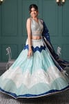 Shop_Jiya By Veer Design Studio_Blue Chanderi Embroidery, Mirrors, Tassels V-neck Mughal Woven Lehenga Set _at_Aza_Fashions