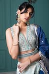Jiya By Veer Design Studio_Blue Chanderi Embroidery, Mirrors, Tassels V-neck Mughal Woven Lehenga Set _Online_at_Aza_Fashions
