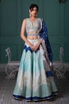 Buy_Jiya By Veer Design Studio_Blue Chanderi Embroidery, Mirrors, Tassels V-neck Mughal Woven Lehenga Set _Online_at_Aza_Fashions