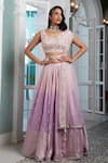 Buy_Jiya by Veer Design Studio_Pink Organza Woven Floral V Neck Ombre Lehenga Set _at_Aza_Fashions