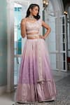 Shop_Jiya by Veer Design Studio_Pink Organza Woven Floral V Neck Ombre Lehenga Set _at_Aza_Fashions