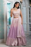 Shop_Jiya by Veer Design Studio_Pink Organza Woven Floral V Neck Ombre Lehenga Set _Online_at_Aza_Fashions