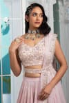 Jiya by Veer Design Studio_Pink Organza Woven Floral V Neck Ombre Lehenga Set _at_Aza_Fashions