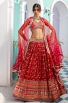 Buy_Jiya by Veer Design Studio_Orange Jacquard Silk Woven V Neck Lehenga Set _at_Aza_Fashions