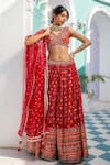 Shop_Jiya by Veer Design Studio_Orange Jacquard Silk Woven V Neck Lehenga Set _at_Aza_Fashions