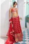 Buy_Jiya by Veer Design Studio_Orange Jacquard Silk Woven V Neck Lehenga Set _Online_at_Aza_Fashions