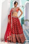 Jiya by Veer Design Studio_Orange Jacquard Silk Woven V Neck Lehenga Set _at_Aza_Fashions