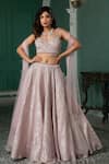 Buy_Jiya by Veer Design Studio_Pink Lycra Beads, Pearls Sweetheart Neck And Embellished Lehenga _at_Aza_Fashions