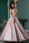 Shop_Jiya by Veer Design Studio_Pink Lycra Beads, Pearls Sweetheart Neck And Embellished Lehenga _at_Aza_Fashions