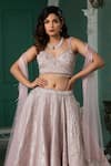 Jiya by Veer Design Studio_Pink Lycra Beads, Pearls Sweetheart Neck And Embellished Lehenga _Online_at_Aza_Fashions