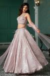 Buy_Jiya by Veer Design Studio_Pink Lycra Beads, Pearls Sweetheart Neck And Embellished Lehenga _Online_at_Aza_Fashions