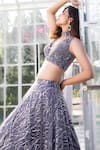 Jiya by Veer Design Studio_Grey Textured Net Embroidered Hand Sequin And Bead Lehenga Set _Online_at_Aza_Fashions