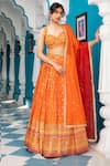 Buy_Jiya by Veer Design Studio_Orange Bandhani Embroidered Hand Sweetheart Neck Lehenga Set _at_Aza_Fashions