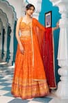 Shop_Jiya by Veer Design Studio_Orange Bandhani Embroidered Hand Sweetheart Neck Lehenga Set _at_Aza_Fashions