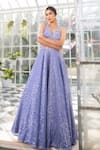 Buy_Jiya by Veer Design Studio_Purple Net Embroidered Hand Halter Embellished Neck Gown _Online_at_Aza_Fashions