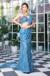 Buy_Jiya by Veer Design Studio_Blue Net Embroidered Hand Embellished Pre-draped Saree With Blouse _at_Aza_Fashions