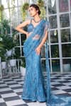 Buy_Jiya by Veer Design Studio_Blue Net Embroidered Hand Embellished Pre-draped Saree With Blouse _Online_at_Aza_Fashions