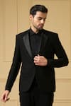 Hilo Design_Black Italian Ethnic Fabric Solid Aurora Single-button Blazer And Trouser Set _Online_at_Aza_Fashions