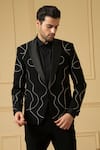 Hilo Design_Black Italian Ethnic Fabric Abstract Tweed Single-button Blazer And Trouser Set _Online_at_Aza_Fashions