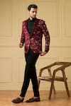 Buy_Hilo Design_Maroon Italian Ethnic Fabric Embroidered Thread Maravilla Blazer And Trouser Set_Online_at_Aza_Fashions