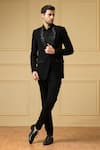 Buy_Hilo Design_Black Italian Ethnic Fabric Solid Carmen Single-button Blazer And Trouser Set _at_Aza_Fashions