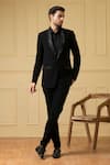 Buy_Hilo Design_Black Italian Ethnic Fabric Solid Carmen Single-button Blazer And Trouser Set _Online_at_Aza_Fashions