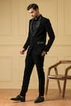 Shop_Hilo Design_Black Italian Ethnic Fabric Solid Carmen Single-button Blazer And Trouser Set _Online_at_Aza_Fashions