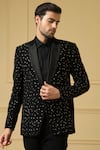 Hilo Design_Black Italian Ethnic Fabric Embroidered Beads Encendido Blazer And Trouser Set _Online_at_Aza_Fashions