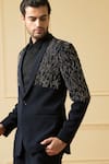 Buy_Hilo Design_Black Italian Ethnic Fabric Solid Brillante Embroidered Blazer And Trouser Set _Online_at_Aza_Fashions