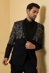 Hilo Design_Black Italian Ethnic Fabric Solid Brillante Embroidered Blazer And Trouser Set _at_Aza_Fashions