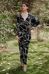 Buy_Nouria by Dipti Advait_Black Bamberg Cotton Satin Printed Bgeo Spread Anna Wrap Dress  _at_Aza_Fashions