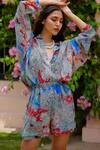 Buy_Nouria By Dipti Advait_Multi Color Cdc Printed Kera Band Collar Kimono Sleeve Playsuit _Online_at_Aza_Fashions