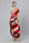 Buy_SVA by Sonam & Paras Modi_Multi Color Crepe Printed Sahar One Shoulder Cowl Dress With Belt  _at_Aza_Fashions