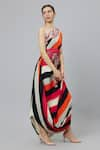 SVA by Sonam & Paras Modi_Multi Color Crepe Printed Sahar One Shoulder Cowl Dress With Belt  _Online_at_Aza_Fashions