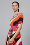 SVA by Sonam & Paras Modi_Multi Color Crepe Printed Sahar One Shoulder Cowl Dress With Belt  _at_Aza_Fashions