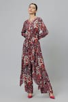 Buy_SVA by Sonam & Paras Modi_Grey Crepe Printed Jungle V Neck Concrete Tunic And Pant Set  _Online_at_Aza_Fashions