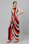 SVA by Sonam & Paras Modi_Multi Color Crepe Printed Stripe Sahar Draped Crop Top And Pant Set  _Online_at_Aza_Fashions