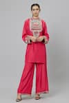 Buy_SVA by Sonam & Paras Modi_Pink Shimmer Crepe Embroidered Dolmain Sleeve Kurta And Pant Set  _at_Aza_Fashions