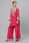 SVA by Sonam & Paras Modi_Pink Shimmer Crepe Embroidered Dolmain Sleeve Kurta And Pant Set  _Online_at_Aza_Fashions