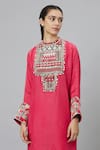 Shop_SVA by Sonam & Paras Modi_Pink Shimmer Crepe Embroidered Dolmain Sleeve Kurta And Pant Set  _Online_at_Aza_Fashions